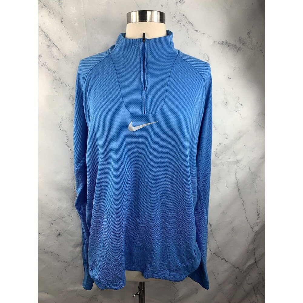 Nike Dri Fit Pullover Sweater Men XL Long Sleeve Blue 1/4 Zip Athletic Gym Retro